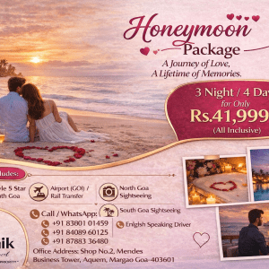 Escape into romance with our 5 Star Honeymoon Package in Goa with LABBAIK TOUR & TRAVEL 🌴✨ Where every sunset feels special and every moment becomes a memory ❤️ 💖 Love, Luxury & Sunset Views Await You 💖